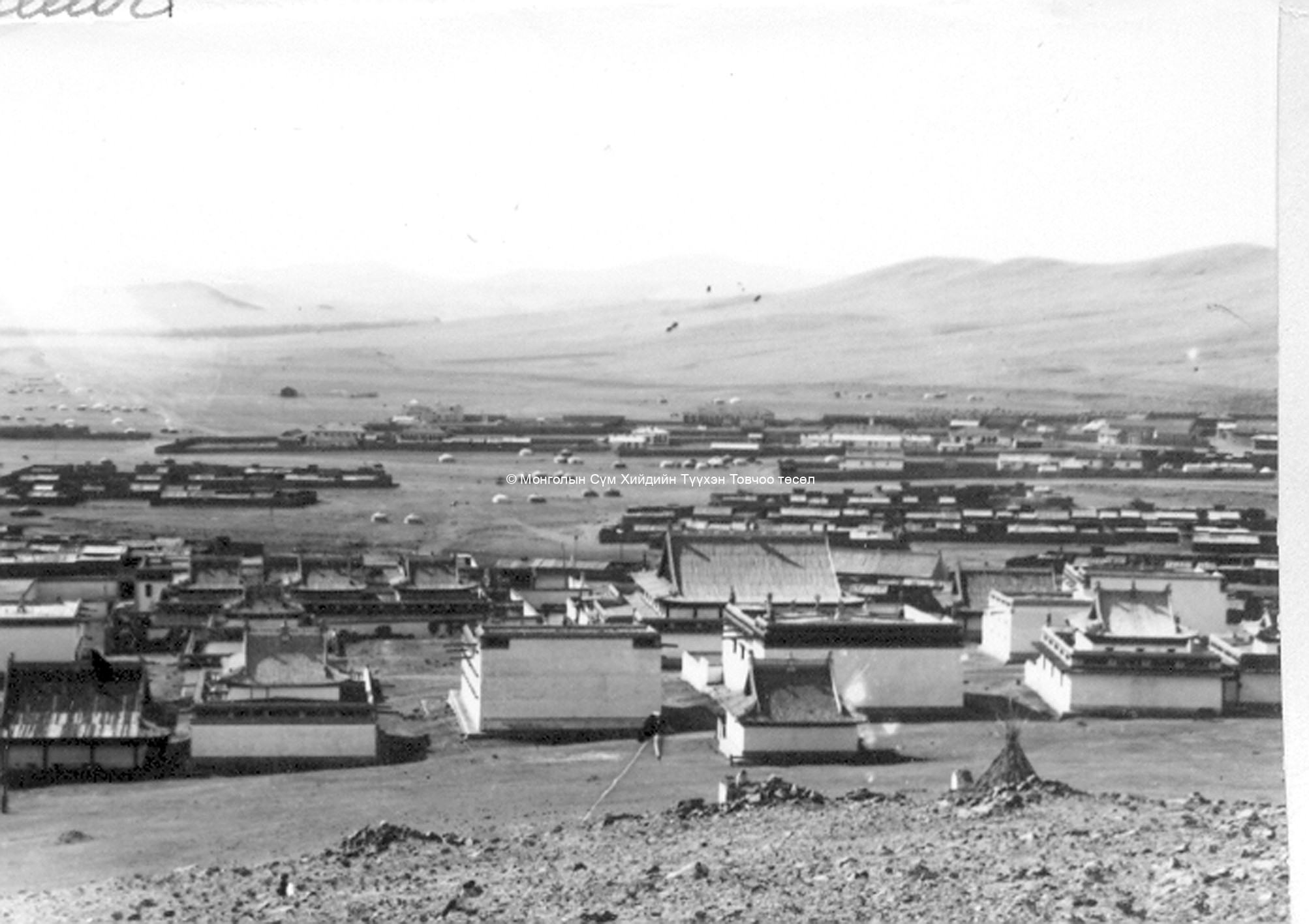General photo of Zayaiin deed khüree from Bulgan uul. Film Archives K-23733